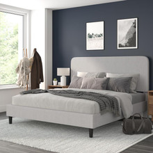 Addison Light Grey King Fabric Upholstered Platform Bed - Headboard with Rounded Edges - No Box Spring or Foundation Needed [FLF-HG-3WPB21-K04-K-GY-GG]