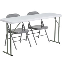 5-Foot Plastic Folding Training Table Set with 2 Gray Metal Folding Chairs [FLF-RB-1860-1-GG]