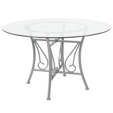 Princeton 48'' Round Glass Dining Table with Silver Metal Frame [FLF-XU-TBG-25-GG]