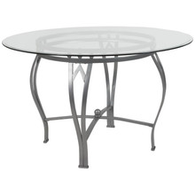 Syracuse 48'' Round Glass Dining Table with Silver Metal Frame [FLF-XU-TBG-22-GG]