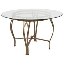 Syracuse 48'' Round Glass Dining Table with Matte Gold Metal Frame [FLF-XU-TBG-7-GG]