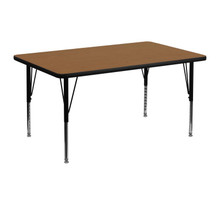 Wren 30''W x 48''L Rectangular Oak Thermal Laminate Activity Table - Height Adjustable Short Legs [FLF-XU-A3048-REC-OAK-T-P-GG]