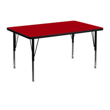 Wren 30''W x 48''L Rectangular Red Thermal Laminate Activity Table - Height Adjustable Short Legs [FLF-XU-A3048-REC-RED-T-P-GG]