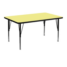 Wren 30''W x 48''L Rectangular Yellow Thermal Laminate Activity Table - Height Adjustable Short Legs [FLF-XU-A3048-REC-YEL-T-P-GG]