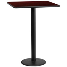 30'' Square Mahogany Laminate Table Top with 18'' Round Bar Height Table Base [FLF-XU-MAHTB-3030-TR18B-GG]