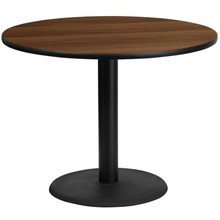 42'' Round Walnut Laminate Table Top with 24'' Round Table Height Base [FLF-XU-RD-42-WALTB-TR24-GG]