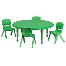 45'' Round Green Plastic Height Adjustable Activity Table Set with 4 Chairs [FLF-YU-YCX-0053-2-ROUND-TBL-GREEN-E-GG]