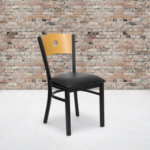 HERCULES Series Black Circle Back Metal Restaurant Chair - Natural Wood Back, Black Vinyl Seat [FLF-XU-DG-6F2B-CIR-BLKV-GG]