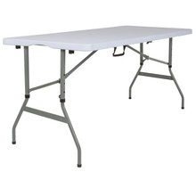 5-Foot Height Adjustable Bi-Fold Granite White Plastic Banquet and Event Folding Table with Carrying Handle [FLF-RB-3050FH-ADJ-GG]
