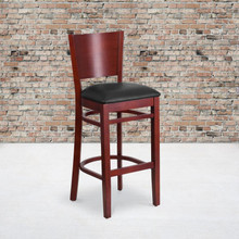 Lacey Series Solid Back Mahogany Wood Restaurant Barstool - Black Vinyl Seat [FLF-XU-DG-W0094BAR-MAH-BLKV-GG]
