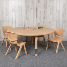 45" Round Natural Plastic Height Adjustable Activity Table Set with 4 Chairs [FLF-YU-YCX-0053-2-ROUND-TBL-NAT-E-GG]