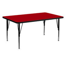 Wren 30''W x 60''L Rectangular Red Thermal Laminate Activity Table - Height Adjustable Short Legs [FLF-XU-A3060-REC-RED-T-P-GG]