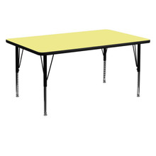 Wren 30''W x 60''L Rectangular Yellow Thermal Laminate Activity Table - Height Adjustable Short Legs [FLF-XU-A3060-REC-YEL-T-P-GG]