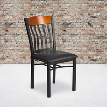 Eclipse Series Vertical Back Black Metal and Cherry Wood Restaurant Chair with Black Vinyl Seat [FLF-XU-DG-60618-CHY-BLKV-GG]