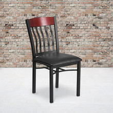 Eclipse Series Vertical Back Black Metal and Mahogany Wood Restaurant Chair with Black Vinyl Seat [FLF-XU-DG-60618-MAH-BLKV-GG]