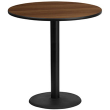 42'' Round Walnut Laminate Table Top with 24'' Round Bar Height Table Base [FLF-XU-RD-42-WALTB-TR24B-GG]