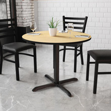 36'' Round Natural Laminate Table Top with 30'' x 30'' Table Height Base [FLF-XU-RD-36-NATTB-T3030-GG]