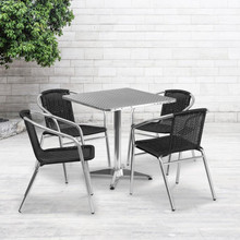Lila 27.5'' Square Aluminum Indoor-Outdoor Table Set with 4 Black Rattan Chairs [FLF-TLH-ALUM-28SQ-020BKCHR4-GG]