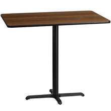 30'' x 48'' Rectangular Walnut Laminate Table Top with 23.5'' x 29.5'' Bar Height Table Base [FLF-XU-WALTB-3048-T2230B-GG]