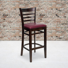 HERCULES Series Ladder Back Walnut Wood Restaurant Barstool - Burgundy Vinyl Seat [FLF-XU-DGW0005BARLAD-WAL-BURV-GG]