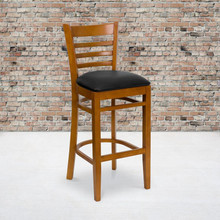 HERCULES Series Ladder Back Cherry Wood Restaurant Barstool - Black Vinyl Seat [FLF-XU-DGW0005BARLAD-CHY-BLKV-GG]