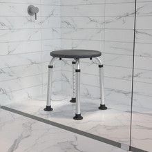HERCULES Series Tool-Free and Quick Assembly, 300 Lb. Capacity, Adjustable Gray Bath & Shower Stool [FLF-DC-HY3400L-GRY-GG]