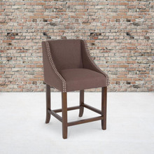 Carmel Series 24" High Transitional Walnut Counter Height Stool with Accent Nail Trim in Brown Fabric [FLF-CH-182020-24-BN-F-GG]