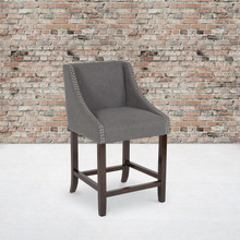 Carmel Series 24" High Transitional Walnut Counter Height Stool with Accent Nail Trim in Dark Gray Fabric [FLF-CH-182020-24-DKGY-F-GG]