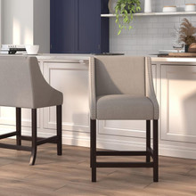 Carmel Series 24" High Transitional Walnut Counter Height Stool with Accent Nail Trim in Light Gray Fabric [FLF-CH-182020-24-LTGY-F-GG]