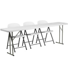 8-Foot Plastic Folding Training Table Set with 3 White Plastic Folding Chairs [FLF-RB-1896-2-GG]