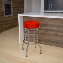Double Ring Chrome Barstool with Red Seat [FLF-XU-D-100-RED-GG]