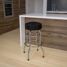 Double Ring Chrome Barstool with Black Seat [FLF-XU-D-100-GG]