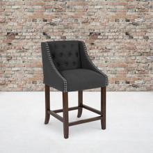Carmel Series 24" High Transitional Tufted Walnut Counter Height Stool with Accent Nail Trim in Charcoal Fabric [FLF-CH-182020-T-24-BK-F-GG]
