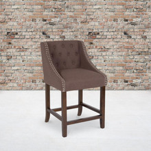 Carmel Series 24" High Transitional Tufted Walnut Counter Height Stool with Accent Nail Trim in Brown Fabric [FLF-CH-182020-T-24-BN-F-GG]