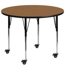 Wren Mobile 48'' Round Oak Thermal Laminate Activity Table - Standard Height Adjustable Legs [FLF-XU-A48-RND-OAK-T-A-CAS-GG]