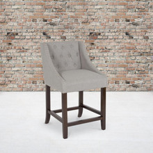 Carmel Series 24" High Transitional Tufted Walnut Counter Height Stool with Accent Nail Trim in Light Gray Fabric [FLF-CH-182020-T-24-LTGY-F-GG]
