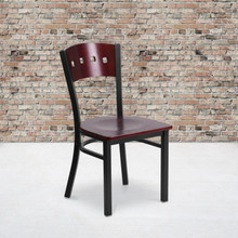 HERCULES Series Black 4 Square Back Metal Restaurant Chair - Mahogany Wood Back & Seat [FLF-XU-DG-6Y1B-MAH-MTL-GG]