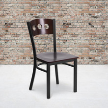 HERCULES Series Black 3 Circle Back Metal Restaurant Chair - Walnut Wood Back & Seat [FLF-XU-DG-6Y2B-WAL-MTL-GG]