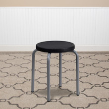Stackable Stool with Black Seat and Silver Powder Coated Frame [FLF-YK01B-GG]