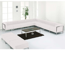 HERCULES Imagination Series Melrose White LeatherSoft Sectional & Ottoman Set, 12 Pieces [FLF-ZB-IMAG-SET18-WH-GG]