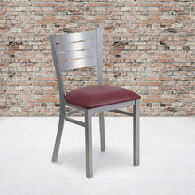HERCULES Series Silver Slat Back Metal Restaurant Chair - Burgundy Vinyl Seat [FLF-XU-DG-60401-BURV-GG]