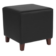 Ascalon Upholstered Ottoman Pouf in Black LeatherSoft [FLF-QY-S09-BKL-GG]