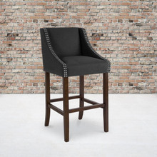 Carmel Series 30" High Transitional Walnut Barstool with Accent Nail Trim in Charcoal Fabric [FLF-CH-182020-30-BK-F-GG]