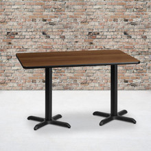 30'' x 60'' Rectangular Walnut Laminate Table Top with 22'' x 22'' Table Height Bases [FLF-XU-WALTB-3060-T2222-GG]