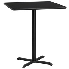 36'' Square Black Laminate Table Top with 30'' x 30'' Bar Height Table Base [FLF-XU-BLKTB-3636-T3030B-GG]