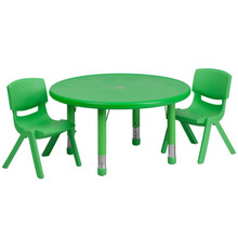 33'' Round Green Plastic Height Adjustable Activity Table Set with 2 Chairs [FLF-YU-YCX-0073-2-ROUND-TBL-GREEN-R-GG]