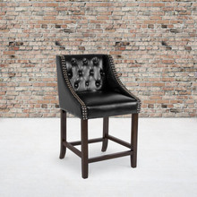 Carmel Series 24" High Transitional Tufted Walnut Counter Height Stool with Accent Nail Trim in Black LeatherSoft [FLF-CH-182020-T-24-BK-GG]