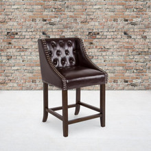Carmel Series 24" High Transitional Tufted Walnut Counter Height Stool with Accent Nail Trim in Brown LeatherSoft [FLF-CH-182020-T-24-BN-GG]