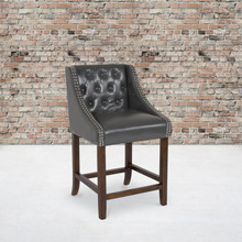 Carmel Series 24" High Transitional Tufted Walnut Counter Height Stool with Accent Nail Trim in Dark Gray LeatherSoft [FLF-CH-182020-T-24-DKGY-GG]