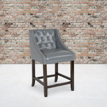 Carmel Series 24" High Transitional Tufted Walnut Counter Height Stool with Accent Nail Trim in Light Gray LeatherSoft [FLF-CH-182020-T-24-LTGY-GG]
